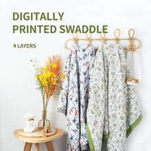 Comfortable 4 Layers Digitally Printed Swaddle Blanket 70% Bamboo+30%Cotton Baby Wrap 120*110Cm