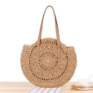 Casual Rattan Women Shoulder Bags Circle Straw Handbags Big Capacity Handmae Summer Tote Lady round Bohemian Beach Treval Sac