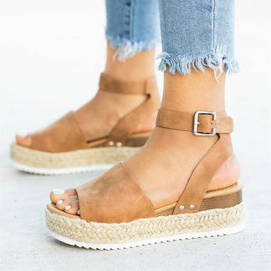 Women's Platform Wedge Boho Style Ankle Buckle Comfy Beach Casual Sandal