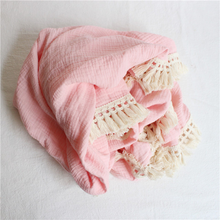 Boho Muslin Swaddle Blanket with Fringe Baby Throw Blanket for Bedding Girl and Boy