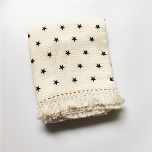 Boho Muslin Swaddle Blanket with Fringe Baby Throw Blanket for Bedding Girl and Boy