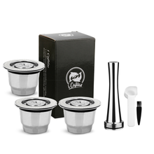 I Cafilas Nespresso Reusable Refillable Stainless Steel Coffee Capsule Pod, Tamper, Spoon Packs