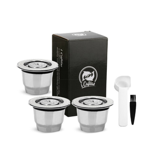 I Cafilas Nespresso Reusable Refillable Stainless Steel Coffee Capsule Pod, Tamper, Spoon Packs