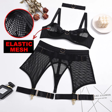 Four-Piece Lingerie Transparent Push Up Bra See through Lace Mesh Garter Choker