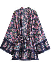 Multi Floral Print Kimono Women V Neck Batwing Sleeve Boho Short Robe Cover Up