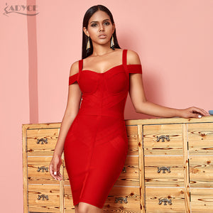 Off Shoulder Bodycon Bandage Wine Red Spaghetti Strap Club Party Dress