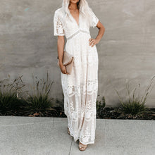 Boho Long White Maxi Dress Loose Embroidery Lace Beach Wedding Hippie Tunic