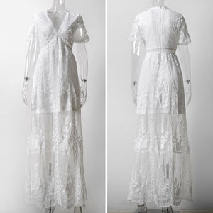 Boho Long White Maxi Dress Loose Embroidery Lace Beach Wedding Hippie Tunic