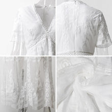 Boho Long White Maxi Dress Loose Embroidery Lace Beach Wedding Hippie Tunic