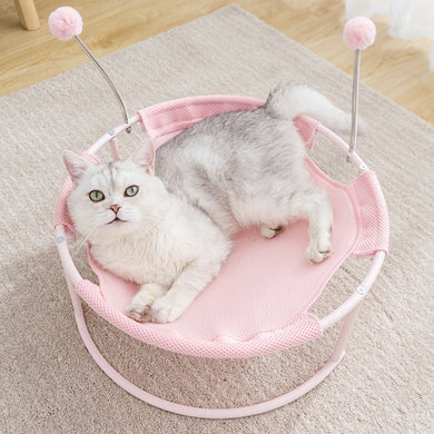 Mesh Cats Hammock  Breathable Elevated Cat  Lounge Bed Dangling Spring Ball Stable Steel Frame Pet House