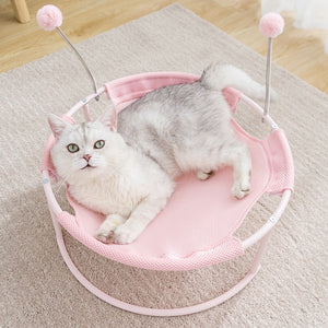 Mesh Cats Hammock  Breathable Elevated Cat  Lounge Bed Dangling Spring Ball Stable Steel Frame Pet House